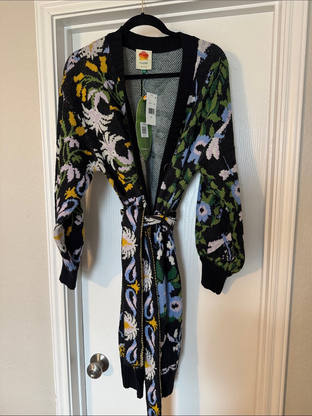 Winter Garden Knit Midi Cardigan - Black/Green/Yellow